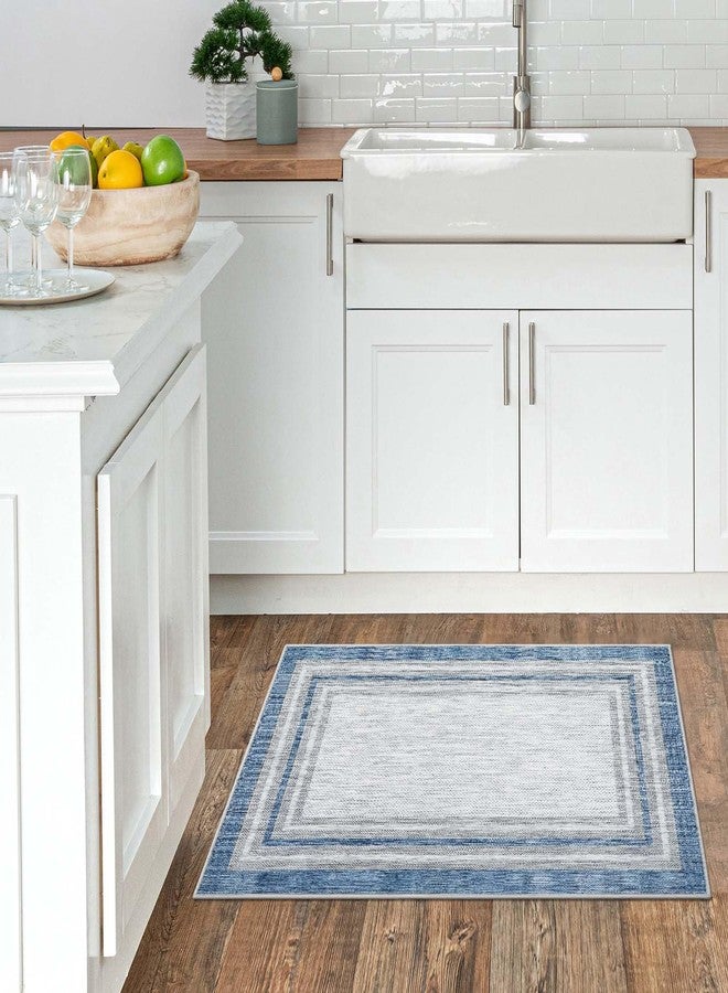 Beeiva Border Blue Rugs for Entryway, Kitchen Rugs Non Slip Washable 2x3 Throw Mat with Rubber Backing, Modern Printed Small Accent Carpet for Bedroom Indoor Bathroom - Image 4